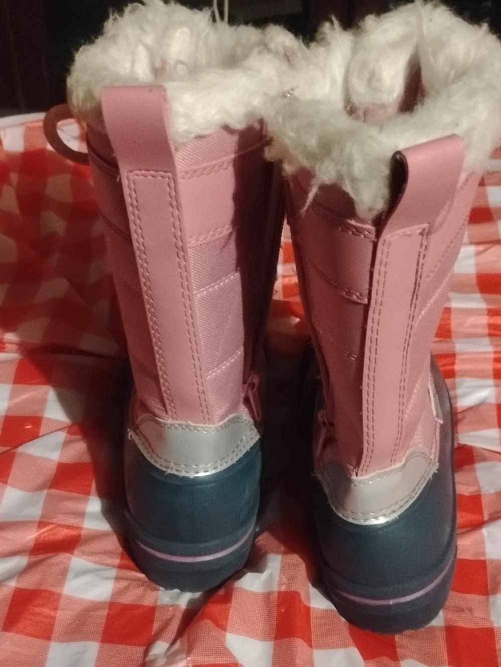 Pink and Navy Girls' Winter Snow Boots with Faux Fur Trim - Picture 4 of 6